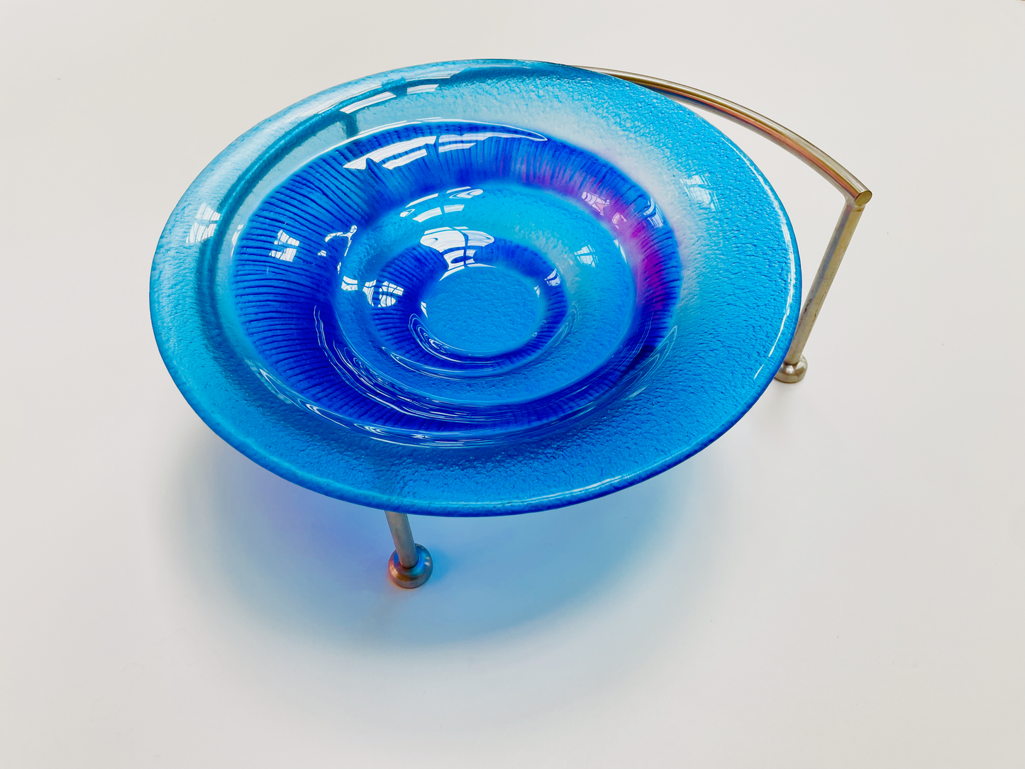 BIRDIE decorative garden bird bath d30 cm glass with blue decoration