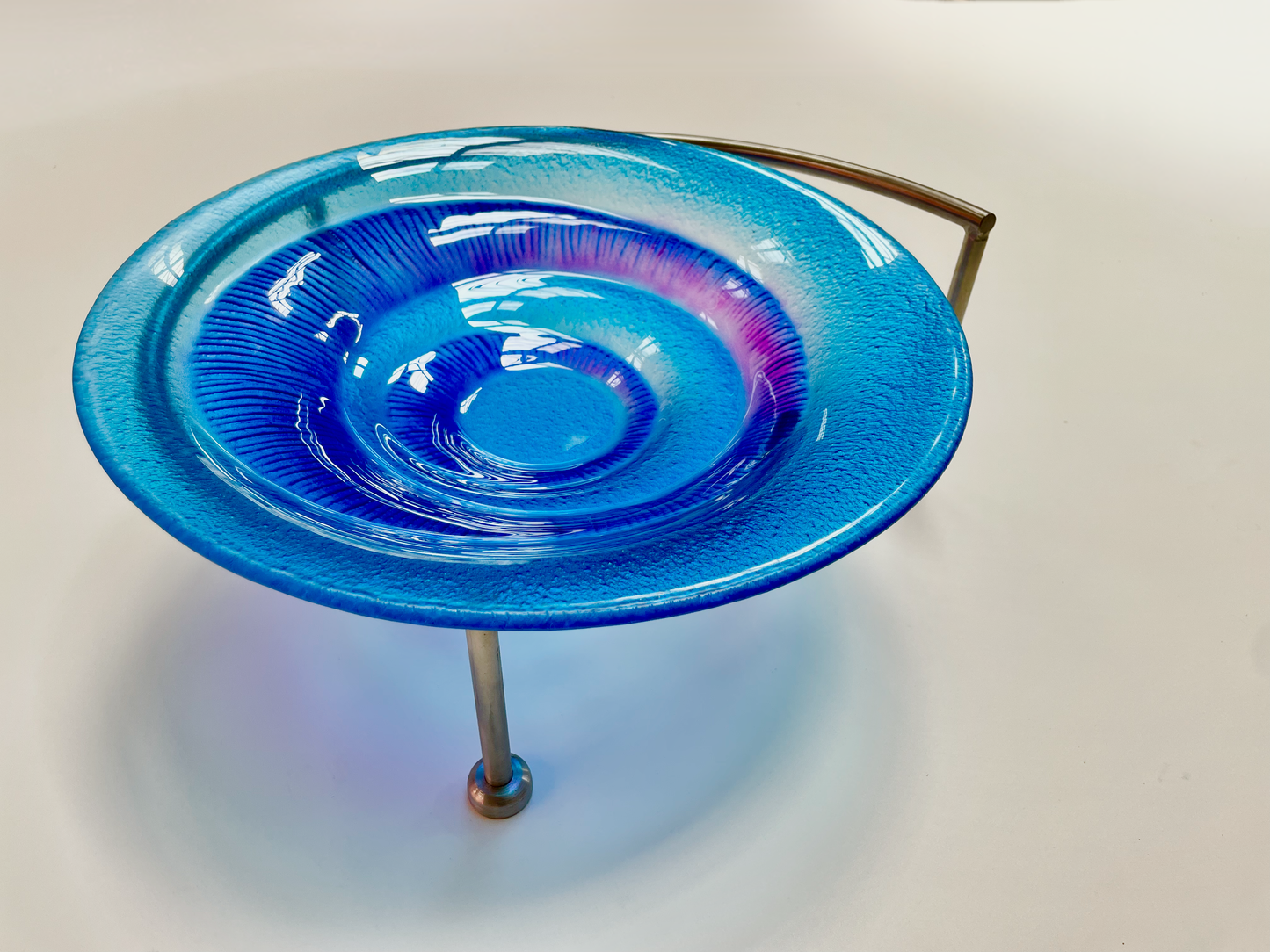 BIRDIE decorative garden bird bath d30 cm glass with blue decoration