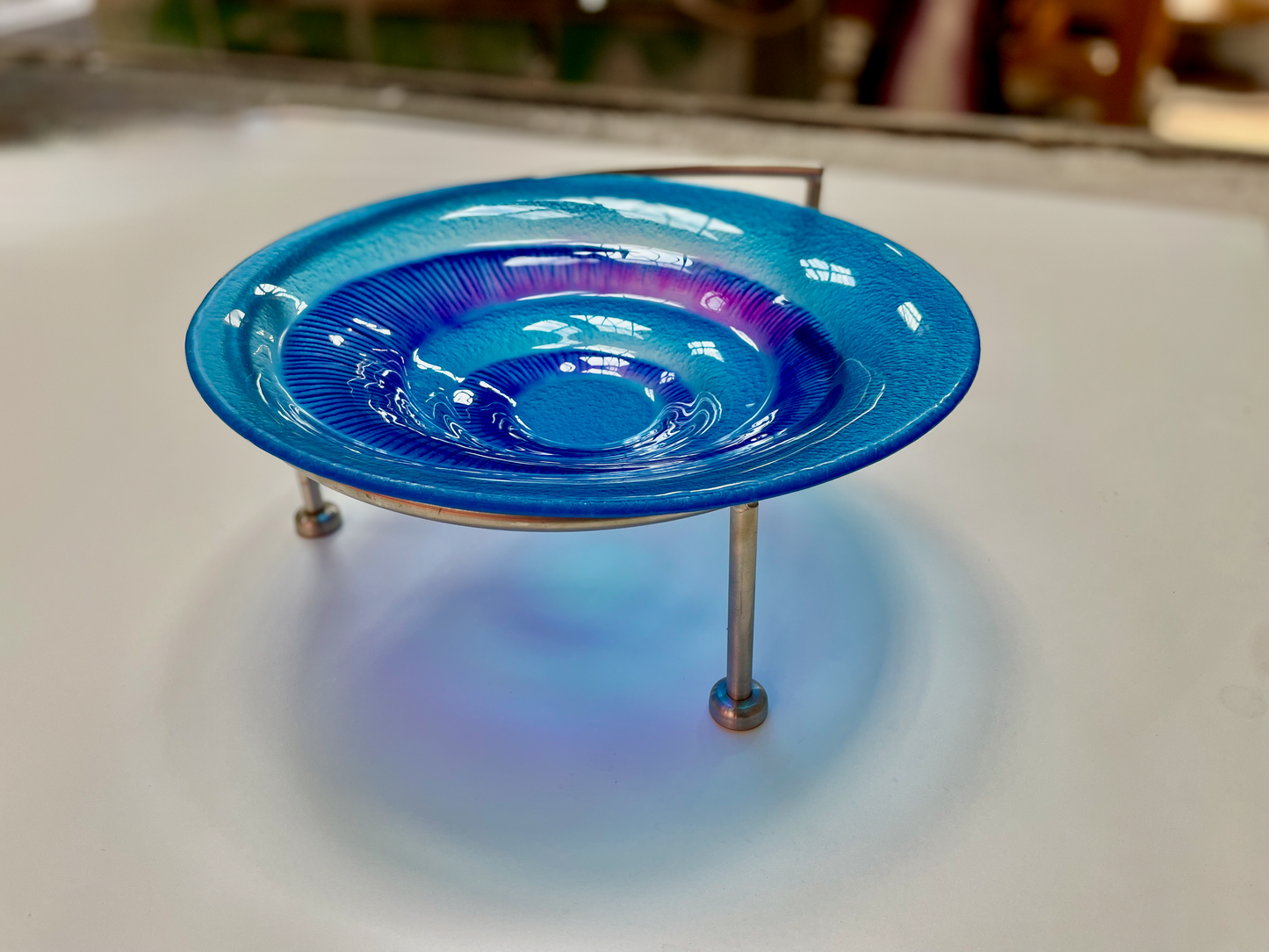 BIRDIE decorative garden bird bath d30 cm glass with blue decoration