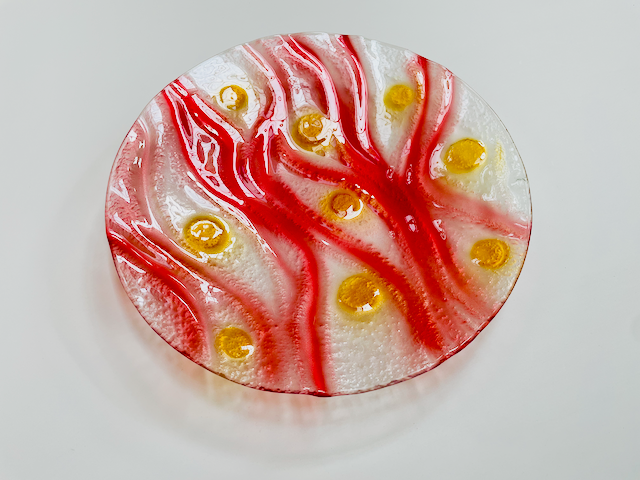 VODA round glass fruit bowl d35 cm decorated with gold and red colors
