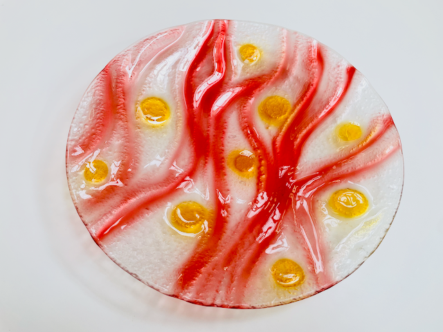 VODA round glass fruit bowl d35 cm decorated with gold and red colors