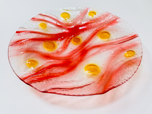 VODA round glass fruit bowl d35 cm decorated with gold and red colors
