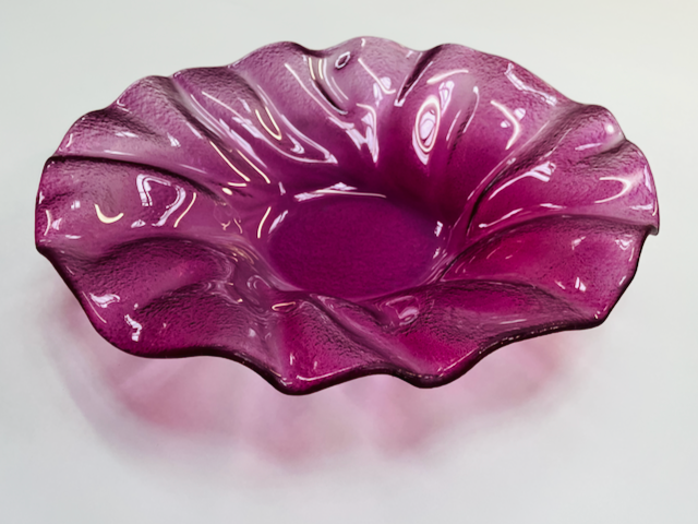 POPPY round glass bowl d39 cm decorated with plum color