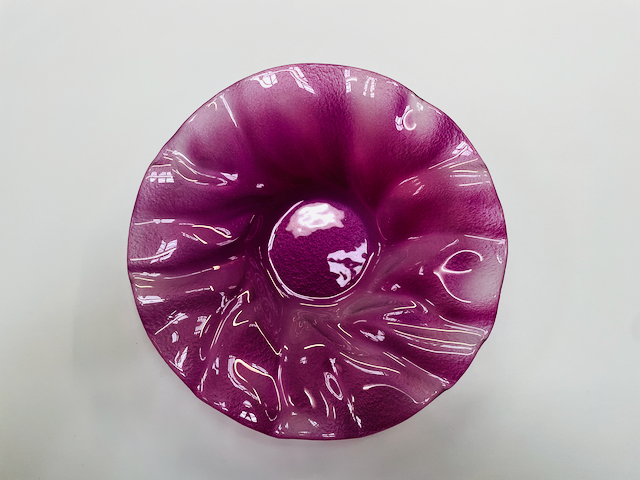 POPPY round glass bowl d39 cm decorated with plum color