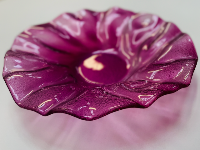 POPPY round glass bowl d39 cm decorated with plum color