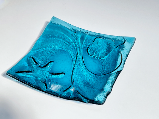 OCEAN design square plate 25x25 cm blue glass