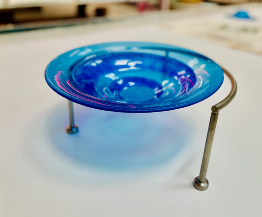 BIRDIE decorative garden bird bath d30 cm glass with blue decoration