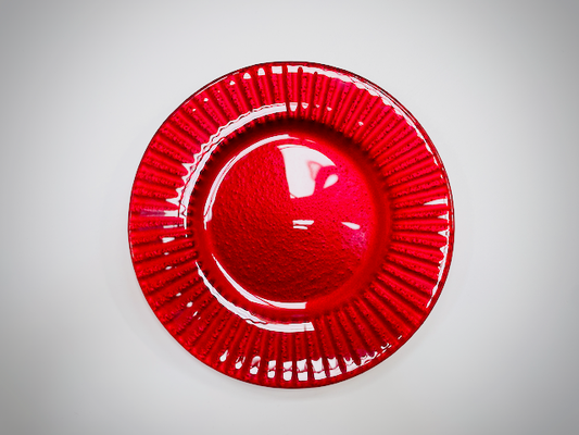 NUBIS design round plate d20 cm glass decorated with red metallic color