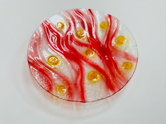 VODA round glass fruit bowl d35 cm decorated with gold and red colors