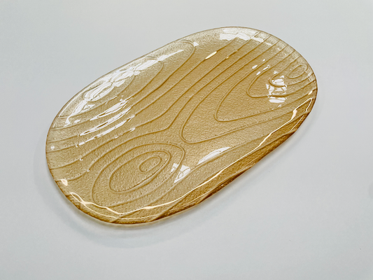 LUNOR glass structured tray 42x25 cm decorated with champagne metallic color