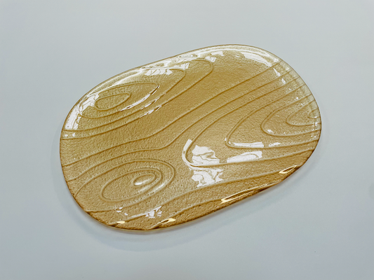 LUNOR glass structured tray 38 x 26 cm decorated with champagne metallic color