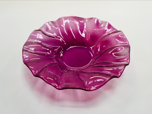 POPPY round glass bowl d39 cm decorated with plum color