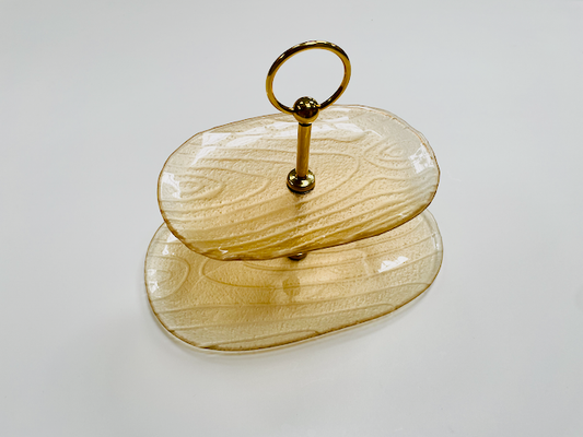 LUNOR glass structured etagere 29 x 18 cm, height 25 cm decorated with champagne metallic color