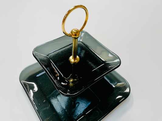 GEMA glass etagere 24 x 24 cm, height 25 cm black glass